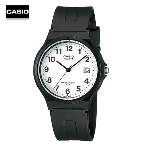 ลองดูภาพสินค้า Velashop นาฬิกาข้อมือผู้ชาย Casio สายเรซิ่นสีดำ หน้าปัดขาวเลข รุ่น MW-59-7BVDF, MW-59-7B, MW-59, MW59
