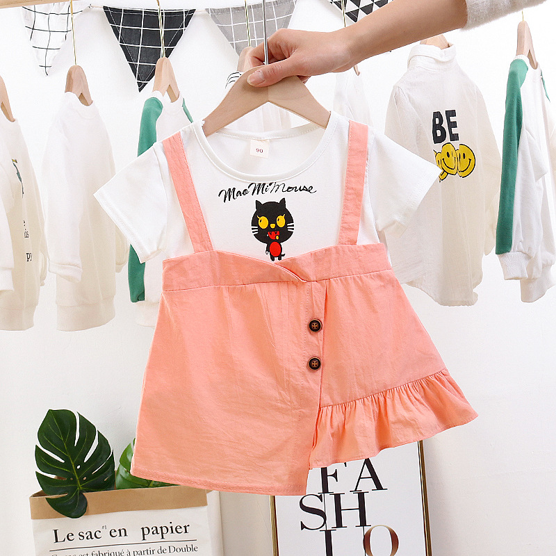 พร้อมส่ง เสื้อผ้าเด็ก ชุดกระโปรงเด็ก ชุดเดรสเด็กผู้หญิงลายการ์ตูนลูกแมว ไซส์ (5เดือน－4ขวบ)