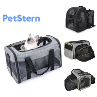 PetStern Pet Carrier, Large Soft Sided Pet Travel Carrier 4 Sides Expandable Cat Collapsible Carrier with Removable Fleece Pad and Pockets for Cats Dogs and Small Animals