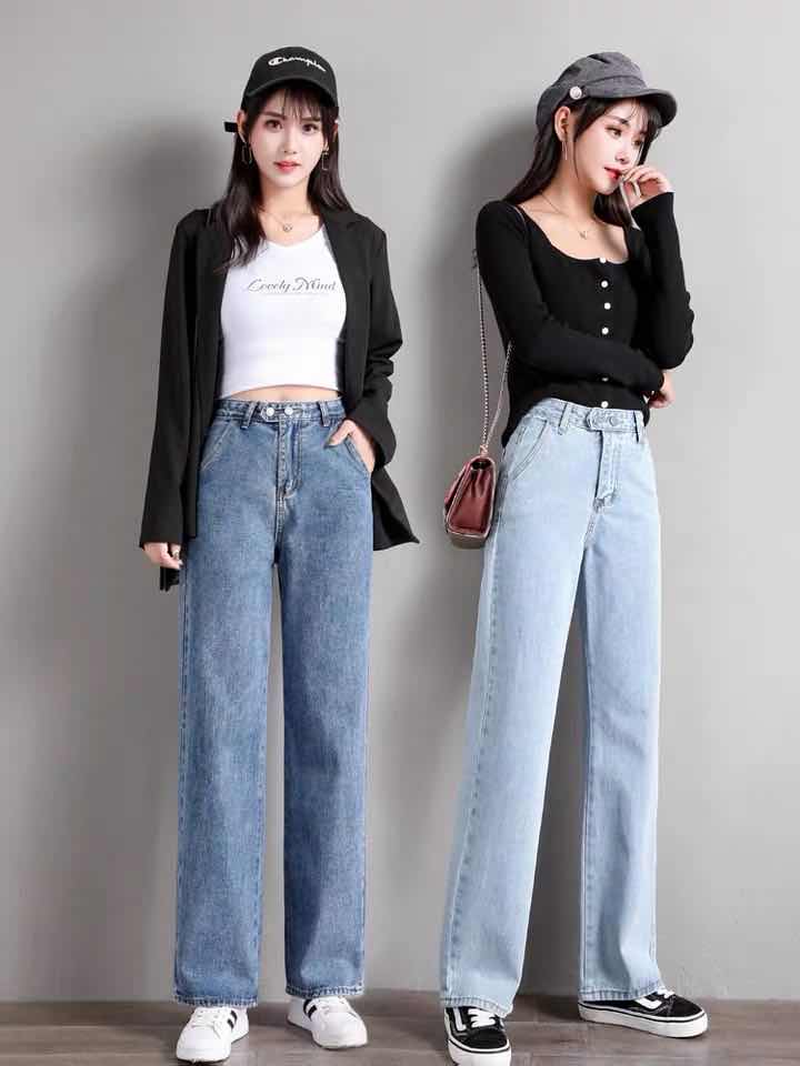 T Z Y กางเกงยีนส์เกาหลี กางเกงขายาว ขากระบอก ทรงตรง เนื้อผ้าดี นุ่ม กางเกงเอวสูง กางเกงแฟชั่น เสื้อผ้าผู้หญิง