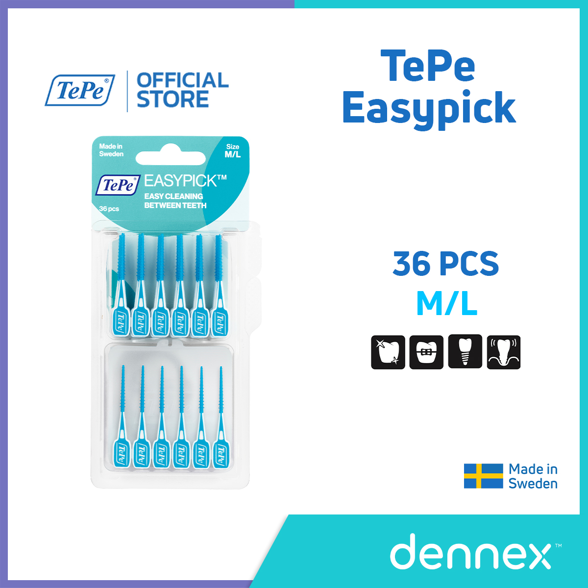 TePe Easypick ไม้จิ้มฟันซิลิโคน มีตลับแถมให้ในกล่อง เทเป้ อีซี่พิค แพ็ค 36 ชิ้น By Dennex