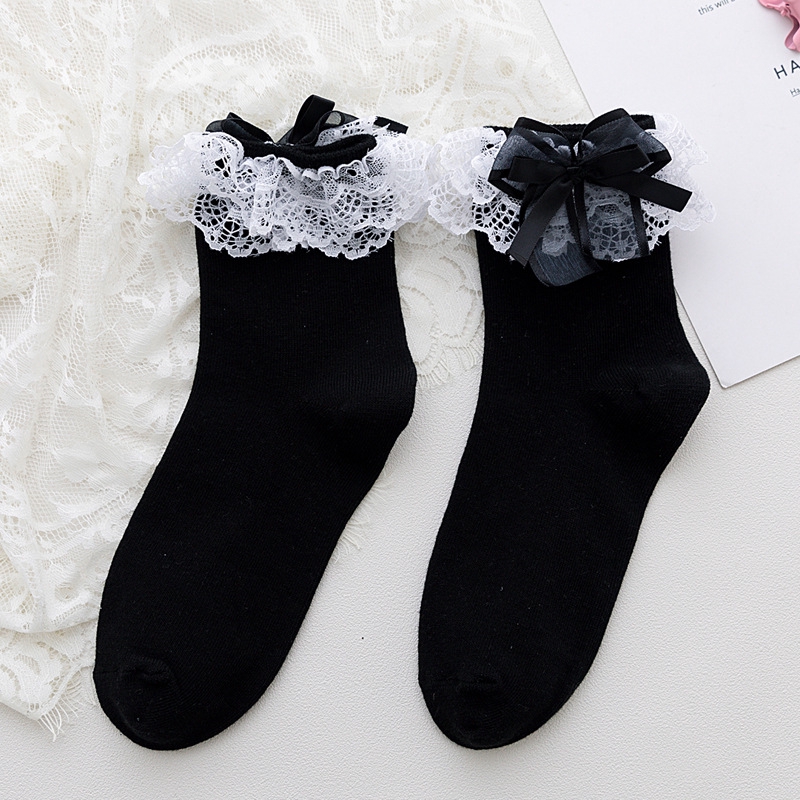 ถุงเท้าแต่งขอบผ้าลูกไม้ แฟชั่นสไตล์ญี่ปุ่น สำหรับผู้หญิง