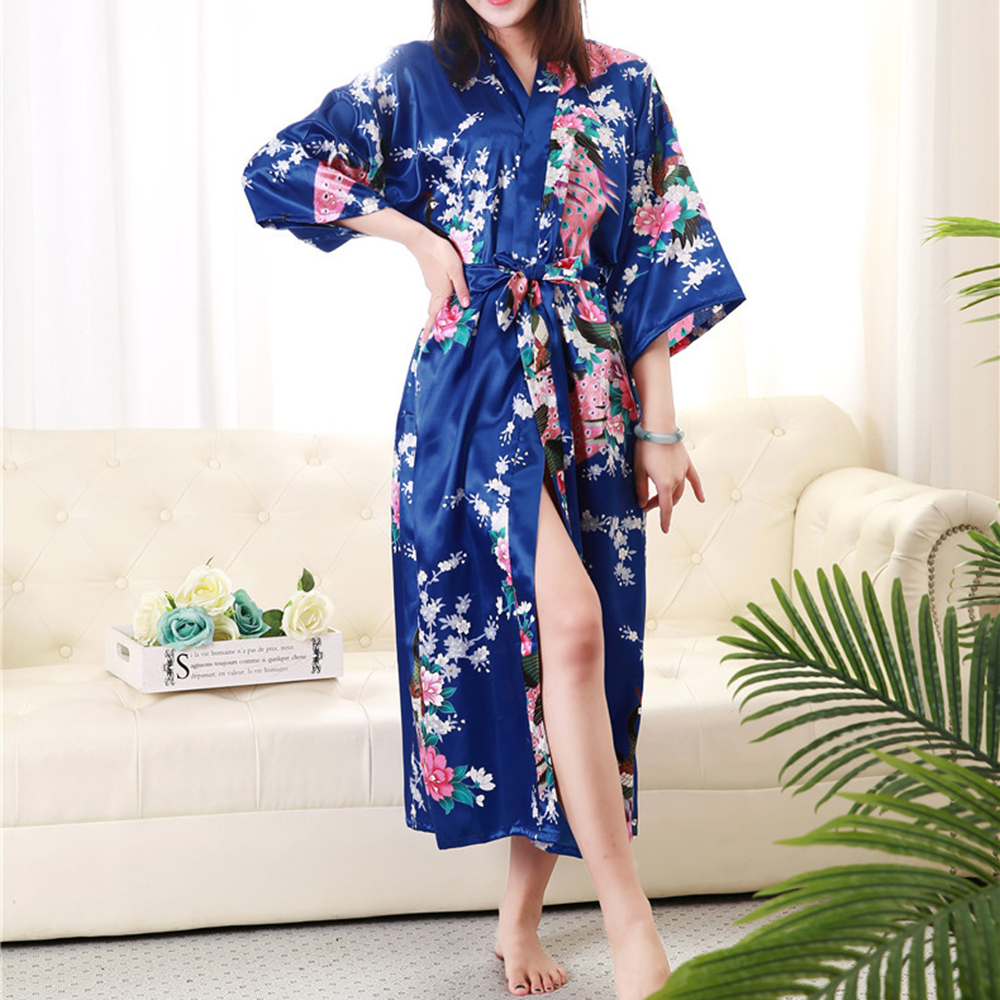 XIMESHAO ชุดเพื่อนเจ้าสาว Kimono นกยูงซาตินเสื้อคลุมนอนชุดคลุมอาบน้ำชุดนอนชุดนอน
