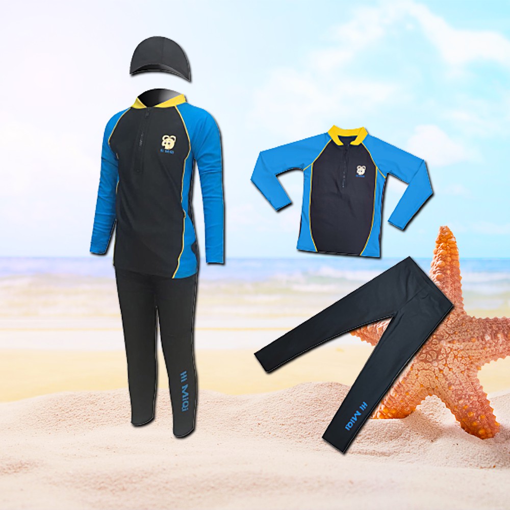 ชุดว่ายน้ำผู้ชาย ชุดว่ายน้ำเด็กผู้ชาย เสื้อแขนยาว+กางเกงขายาว ฟรีหมวก พร้อมส่งสินค้า #50006