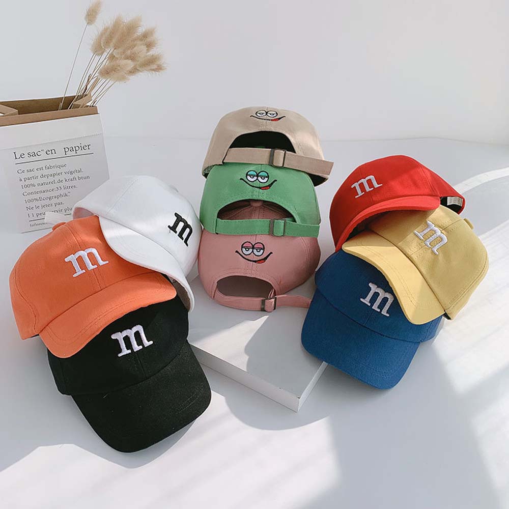 AAAAD ปักน่ารักครีมกันแดดเด็กฤดูใบไม้ผลิฤดูร้อนฮิปฮอปหมวกทารกหมวกกันแดดเบสบอลหมวก M Letter