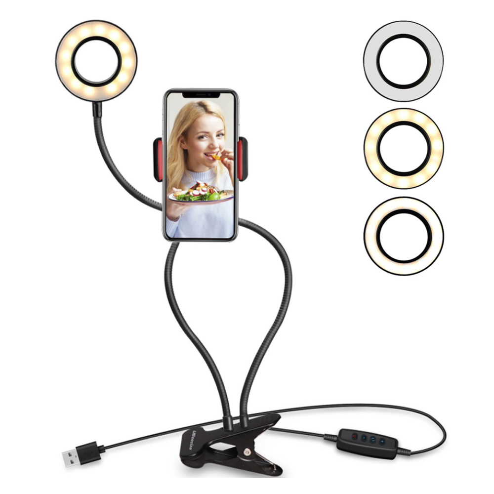 PAOLIAN Multi-Function Universal Lazy Bracket โคมไฟตั้งโต๊ะห้องครัวที่วางโทรศัพท์ Selfie แหวนไฟยืดหยุ่นไฟ LED