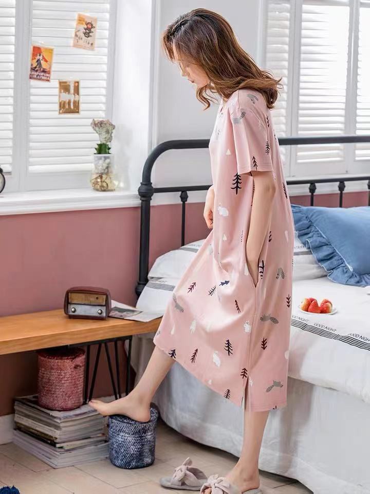 ?พร้อมส่ง?ชุดนอนกระโปรงเดรส ลายน่ารัก ชุดนอนผ้าคอตตอน ชุดนอนเซ็กซี่ ชุนดนอนฟรีไซส์ สไตล์เกาหลี ลายการ์ตูนสวยงาม