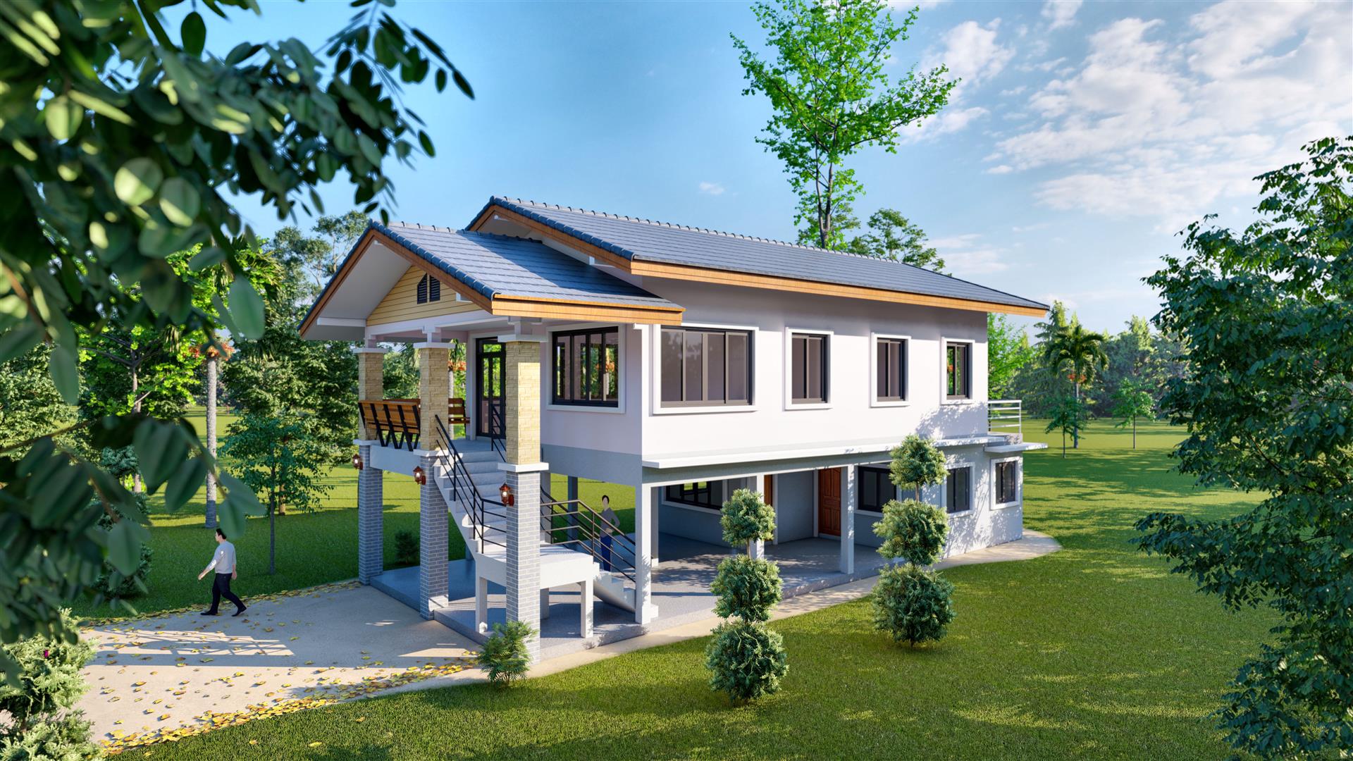 แบบบ้านเกษตรหางดง BluePrint-0171 แปลนบ้าน2ชั้น3ห้องนอน2ห้องน้ำใช้สำหรับขออนุญาตปลูกสร้างและยื่นกู้ธนาคาร