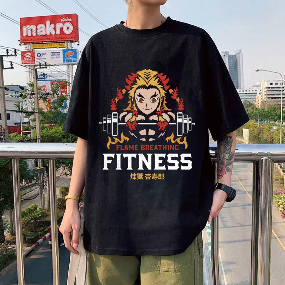 Anime Demon Slayer T Shirt Kimetsu No Yaiba T-Shirt Rengoku Kyoujurou Flame  Breathing Fitness Oversized T-shirts Men Streetwear