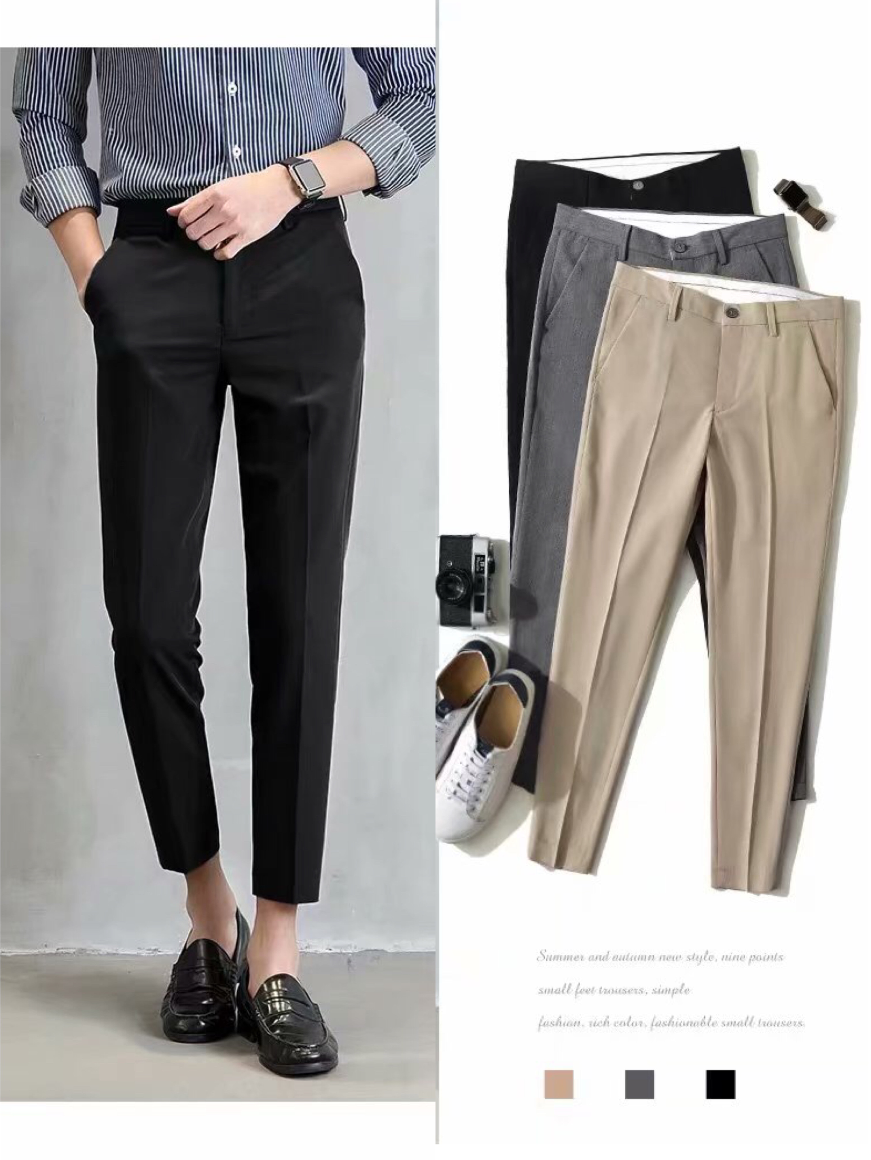HAHA - Fashion Casual Slacks Cropped Pants X201 กางเกงสแล็คชาย 5ส่วน สไตย์เกาหลี กางเกงขายาวชาย