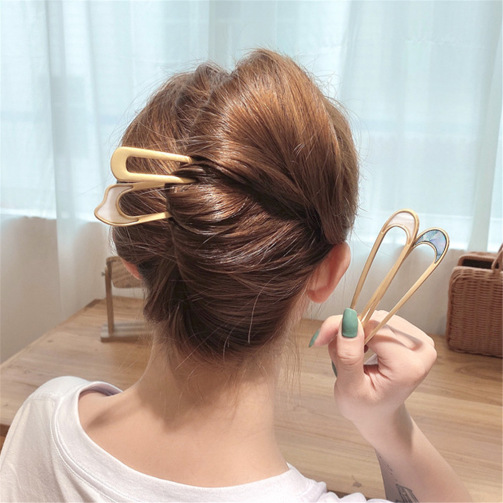 QIZI9595 Women Colorful Simplicity Vintage Metallic Styling Tools Metal Hair Sticks Hair Fork U Shape Hair Clip Hairpin