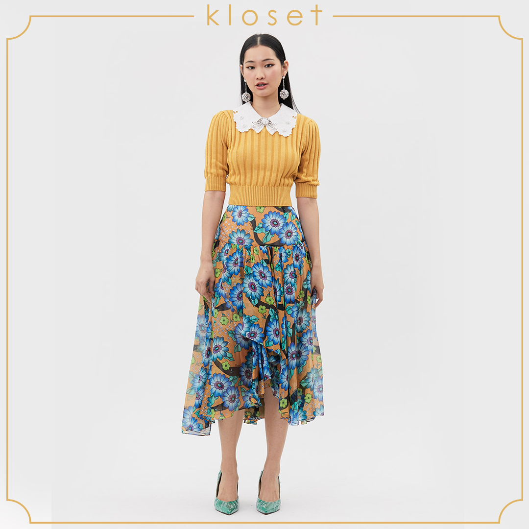KLOSET Alien Flower Asymmetric Ruffle Skirt (AW20-S006) กระโปรงบานพิมพ์ลายดอกไม้ ราคา 3,036 บาท*ส่งฟรี