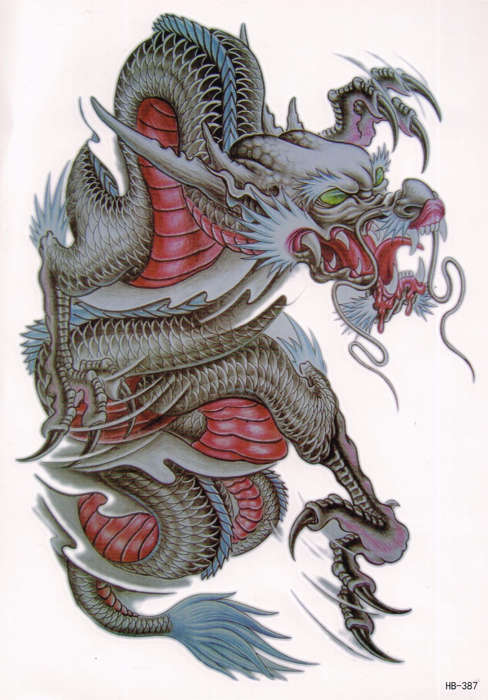 แทททู รวมแทททู ลายมังกร Dragon Tattoo Sticker สติ๊กเกอร์แทททู รอยสักชั่วคราว แทททูลอกน้ำ แทททูติดร่างกาย กันน้ำ แทคทู ขนาด 14.5x21 ซม.