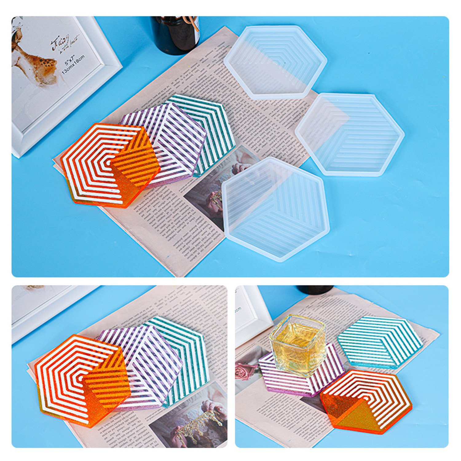 ZHUGE DIY Casting Silicone Resin Tray Mould Tea Tray Coasters Geometric Stripe