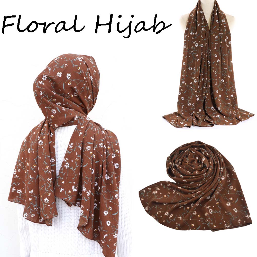 AGATHA Elegant Seersucker ชีฟองดอกไม้ผู้หญิง Hijabs Wraps ผ้าพันคอมุสลิมผ้าพันหัว
