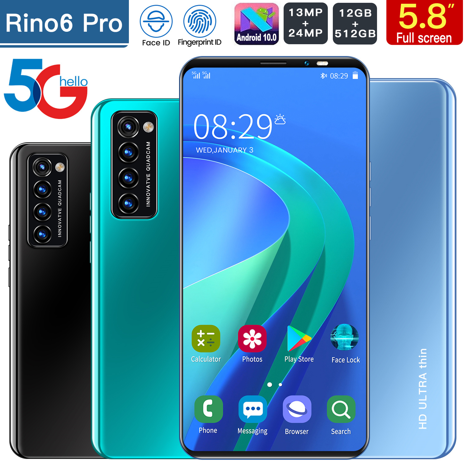 oppo 2021 ของแท้ 100% ราคาถูกโทรศัพท์มือถือ Rino6 Pro ราคาถูกโทรศัพท์ Android หน้าจอ HD RAM 128GB รองรับเครือข่าย 4G / 5G โทรศัพท์ถูกๆดี การ์ดคู่ Thai WiFi touch