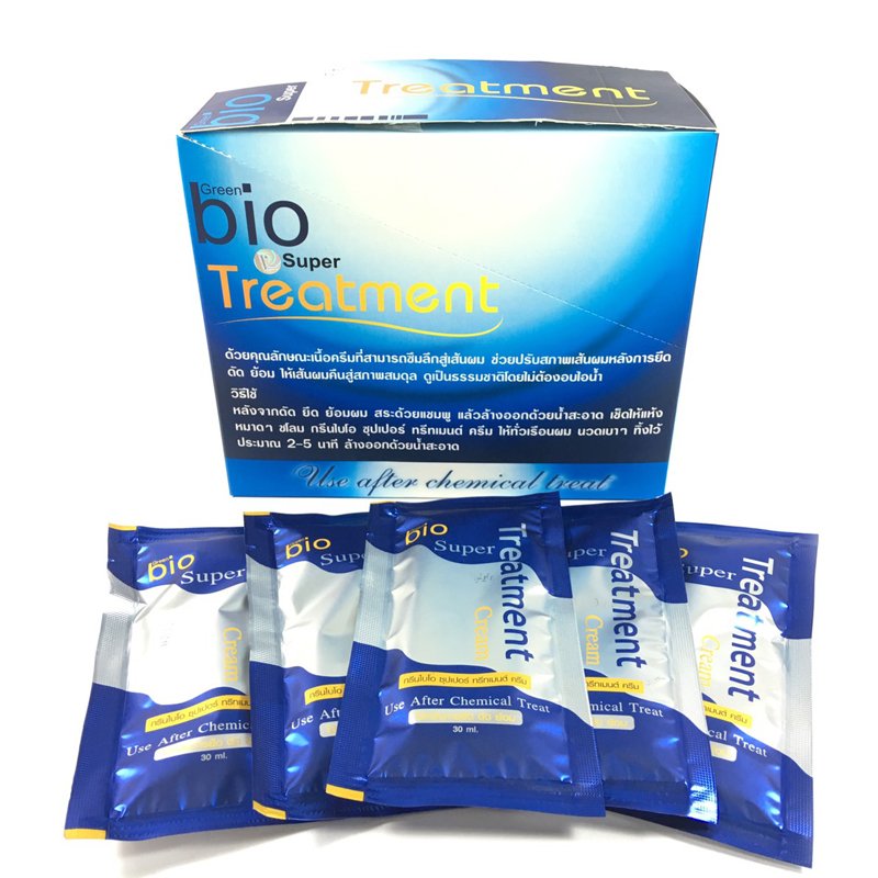 Lazada Thailand - Green Bio Super Treatment by Twosister urgently restores damaged hair after straightening, perming, coloring, 1 blue envelope.