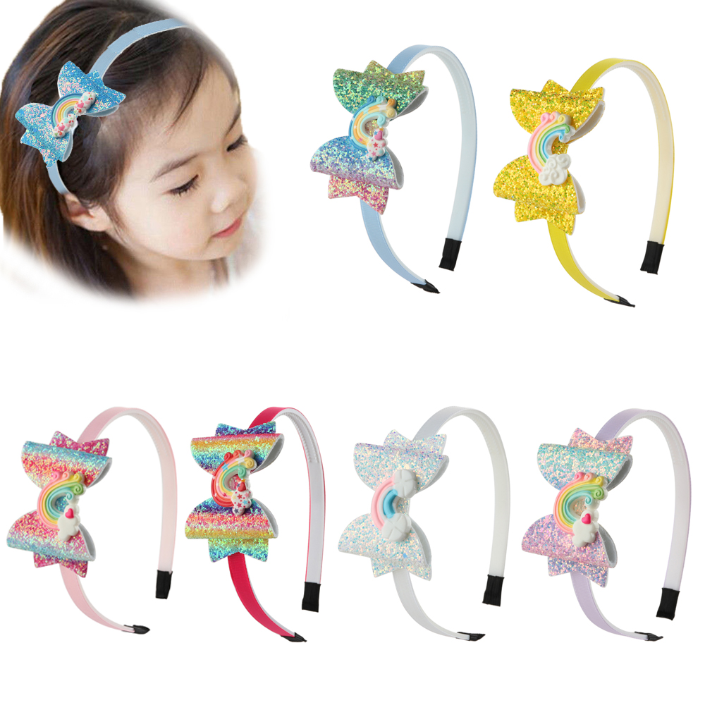 SUHUA หวานน่ารัก Rainbow Sequins Shiny Bows Headdress ห่วงรัดผม Hairbands Headbands