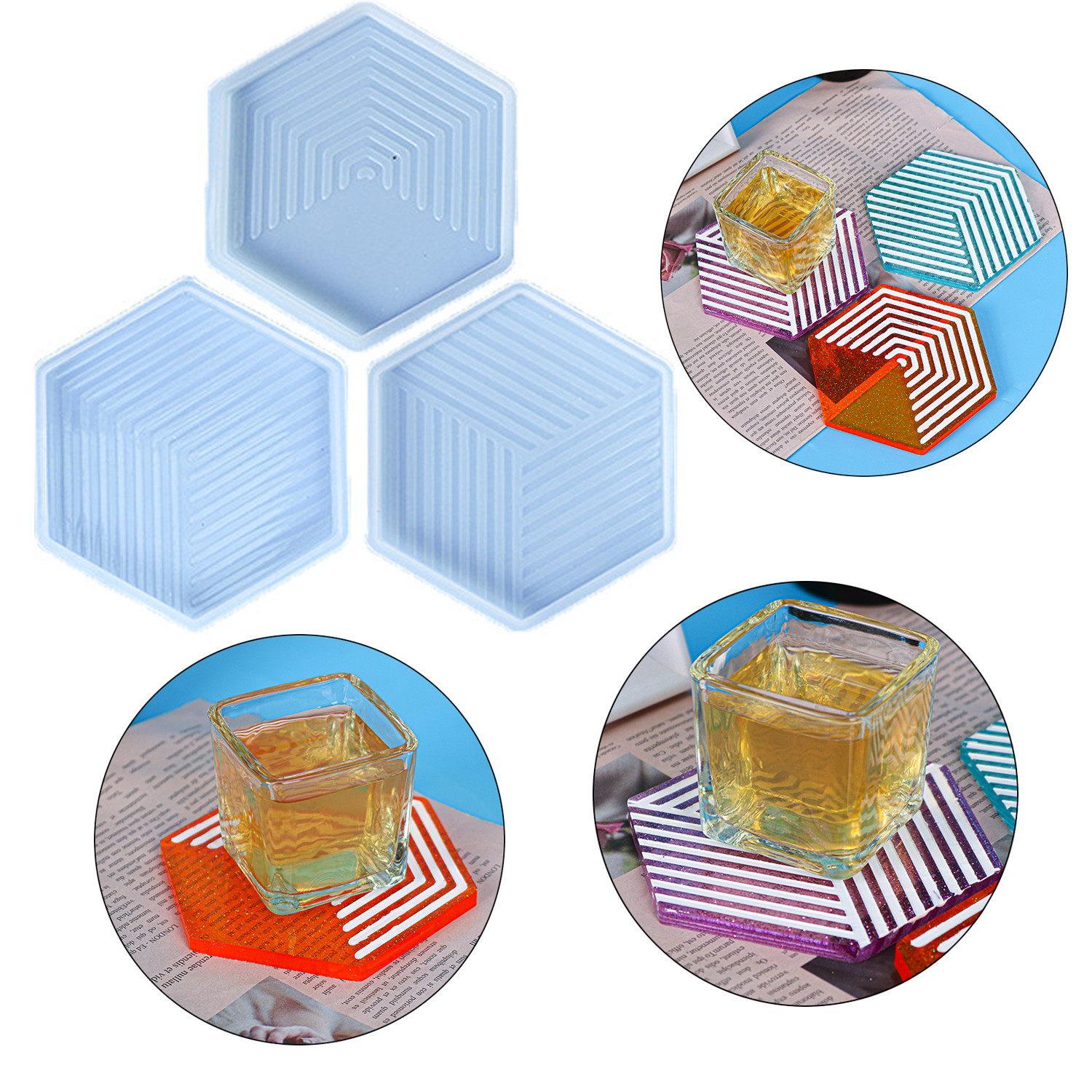 ZHUGE DIY Casting Silicone Resin Tray Mould Tea Tray Coasters Geometric Stripe