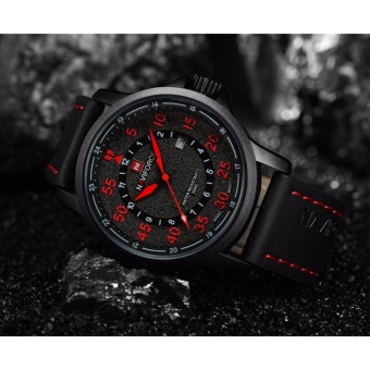 ประเทศไทย รับประกัน 1 ปี NAVIFORCE นาฬิกาข้อมือระบบควอตซ์ สายหนัง รุ่น NF9076-BRB สีดำแดง