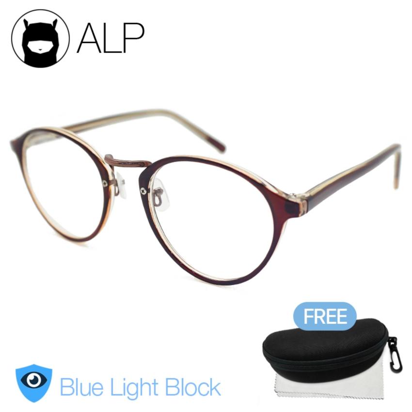 ALP Blue Light Block Eyeglasses แว่นกรองแสงสีฟ้า กันรังสี UV, UVA, UVB แว่นเลนส์ใส กรอบแว่นตา Vintage Style รุ่น ALP-E001-BRC-UV (Black/Clear)