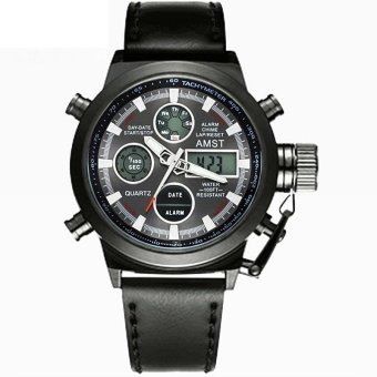 2561 AMST นาฬิกาข้อมือผู้ชาย Army Sport 2 ระบบ ดิจิตอล LED สายหนัง (สีดำ)