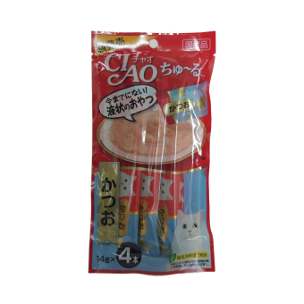 CIAO ขนมแมวเลีย เชาชูหรุ ชนิดซอง รสปลาทูน่าคัตสึโอะ ขนาด 4 x 14g CIAO ขนมแมวเลีย เชาชูหรุ ชนิดซอง รสปลาทูน่าคัตสึโอะ ขนาด 4 x 14g