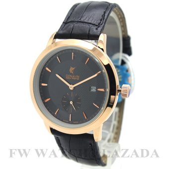 ราคา CONAVINชาย ระบบQuartz แบบ2เข็มครึ่ง วันที่ เรือนทองPinkGold (3ไมครอน)สายหนังแท้ รุ่น CON-1122PG