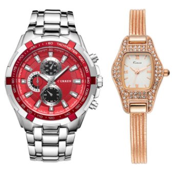 ซื้อ/ขาย Curren + KIMIO นาฬิกาข้อมือสุภาพบุรุษ สายสแตนเลส Red รุ่น C8023 คู่ Kimio นาฬิกาข้อมือผู้หญิง สายสแตนเลส Rose/Gold รุ่น KW539 (Combo Set สุดคุ้ม)