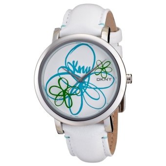 2561 DKNY NY4894 Ladies White and Blue Dial White Leather Strap Watch-White