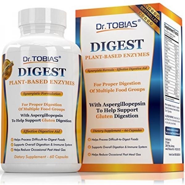 Dr. Tobias Super Digestive Enzymes - Plant-Based, Non-GMO Supplement For Better Digestion - With Lactase, Amylase, Lipase, Bromelain, Papain, Protease 1, 2 and More - One of the Most Complete Formulas - intl