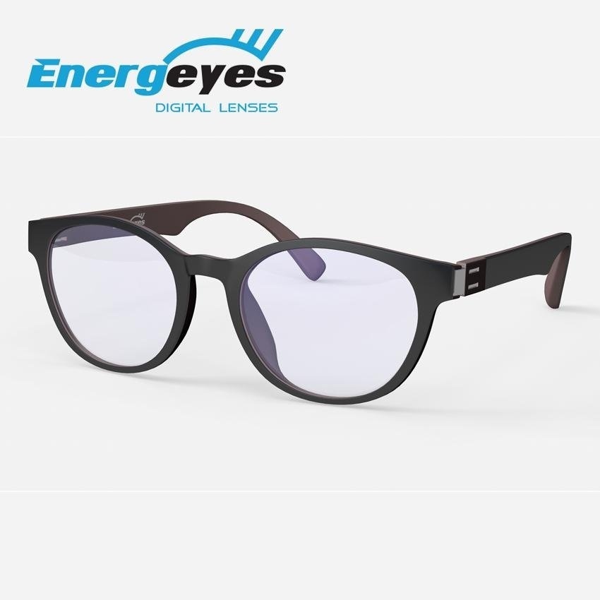 ENERGEYES แว่นกรองแสงป้องกันการเมื่อยล้าของดวงตา ถนอมสายตาและลดแสงสีน้ำเงินลง 50% กรอบทรงรีสำหรับผู้ใหญ่ ด้านหน้าสีดำ ด้านหลังสีน้ำตาลมอคค่า