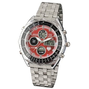 ซื้อ/ขาย INFANTRY New Mens Quartz Sport Army AVIATOR Wrist Watch Silver Stainless Steel Waterproof IN-016-R-S (Red)