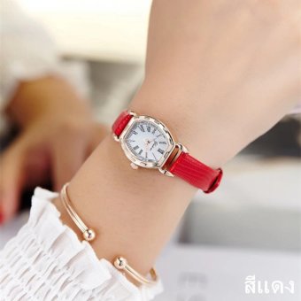 ประเทศไทย JJ แฟชั่นผู้หญิง Watch นาฬิกาข้อมือผู้หญิง สายหนังพียู รุ่น (red)