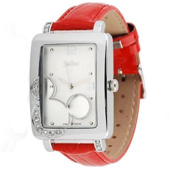 2561 Julius นาฬิกาข้อมือผู้หญิง สายหนัง สีแดง รุ่น JA-447 - สีขาว/แดง