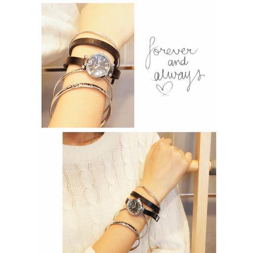 Kimio นาฬิกาข้อมือผู้หญิง ดีไซน์เกาหลี สายพันทบได้ 2 รอบ กันน้ำ สายหนังสีดำ รุ่น KM-545 สีดำ (Black)