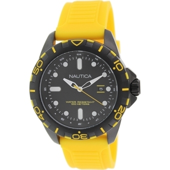 ราคา Nautica นาฬิกาข้อมือชาย Analog Display Watch with Black Case and Yellow Band N11617G