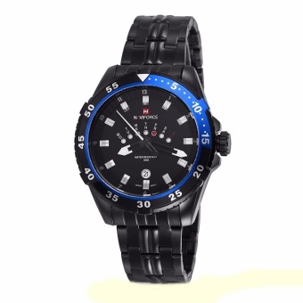 ซื้อ/ขาย NAVIFORCE นาฬิกาข้อมือชาย หน้าปัดดำ ขอบน้ำเงิน สายเหล็ก สีดำ