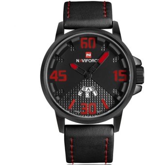 ซื้อ/ขาย NAVIFORCE นาฬิกาข้อมือชาย เข็มสีแดง พื้นหน้าปัด 2 ชั้น สายหนัง (สีดำ)