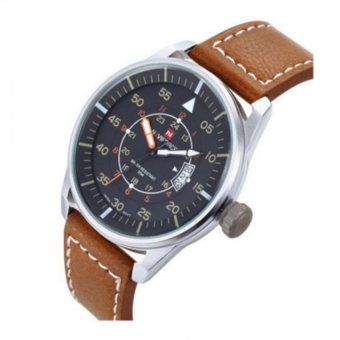 ประเทศไทย NAVIFORCE นาฬิกาข้อมือผู้ชาย สีดำ สายหนัง สไตล์ ARMY รุ่น NF9033