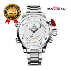 niceEshop Mens Dual Time Display Sports Wrist Watches(SilverWhite)