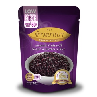 ข้าวเบาเบา อาหารแคลอรี่ต่ำ น้ำตาลต่ำ ไฟเบอร์สูงมีสารต้านอนุมูลอิสระสูง ข้าว ไรซ์เบอร์รี่ ปลอดสารพิษ ผสม บุกสำเร็จรูป ฉีก ถุง ทาน ได้ทันที ไม่ต้อง หุง / อุ่น พกพาสะดวก ช่วยควบคุม / ลด ระดับน้ำตาลในเลือด ช่วย ลด ระดับ คอเลสเตอรอล และไตรกลีเซอไรด์