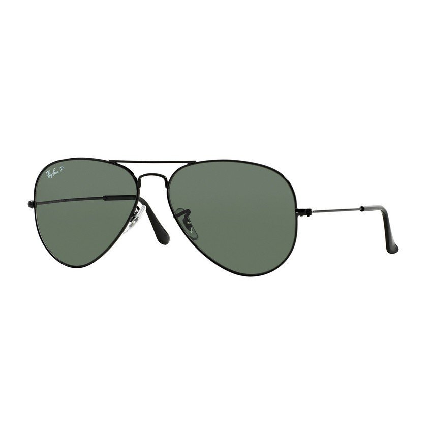 Ray-Ban แว่นกันแดด รุ่น Aviator Large Metal RB3025 - Black (002/58) Size 62 Crystal Green Polarized Ray-Ban แว่นกันแดด รุ่น Aviator Large Metal RB3025 - Black (002/58) Size 62 Crystal Green Polarized