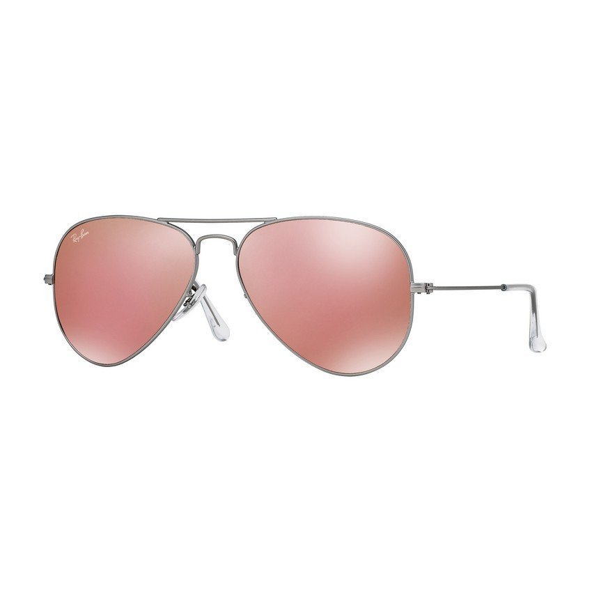 Ray-Ban แว่นกันแดด รุ่น Aviator Large Metal RB3025 - Matte Silver (019/Z2) Size 55 Brown Mirror Pink