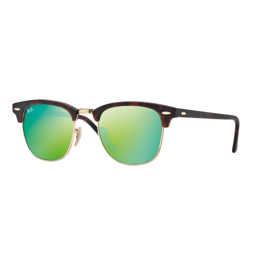 Ray-Ban แว่นกันแดด รุ่น Clubmaster RB3016 - Sand Havana/Gold (114519) Size 51 Grey Mirror Green