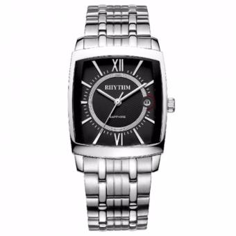 ประเทศไทย Rhythm นาฬิกาข้อมือผู้หญิง สายสแตนเลส รุ่น P1201S02 (สีเงิน/หน้าปัดกว้างสีดำ)