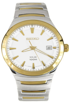 ประเทศไทย Seiko Solar นาฬิกาข้อมือผู้ชาย White/Gold สายสเเตนเลส รุ่น SNE292P1