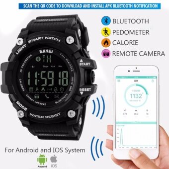 SKMEI นาฬิกาข้อมือ Smart Watch เชื่อมต่อ Bluetooth นับก้าวเดิน วัดแคลอรี่ ได้จริง รุ่น SK-1227-BK-BK สีดำ