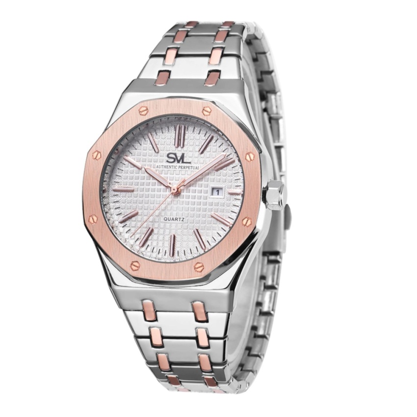SVL นาฬิกาข้อมือผู้ชาย กันน้ำ 100% รุ่น GP80333-P (Rose/Silver-M) แถมซองนาฬิกาสุดหรู
