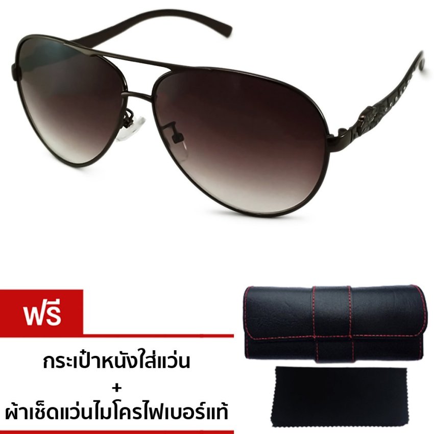 VINTAGE GLASSES EUROPEAN FULL METAL CHEETAH ARM AVIATOR SUNGLASSES แว่นกันแดดกรอบโลหะ ขาแว่นรูปเสือ รุ่น AVT CT8104-404 (Mahogony)